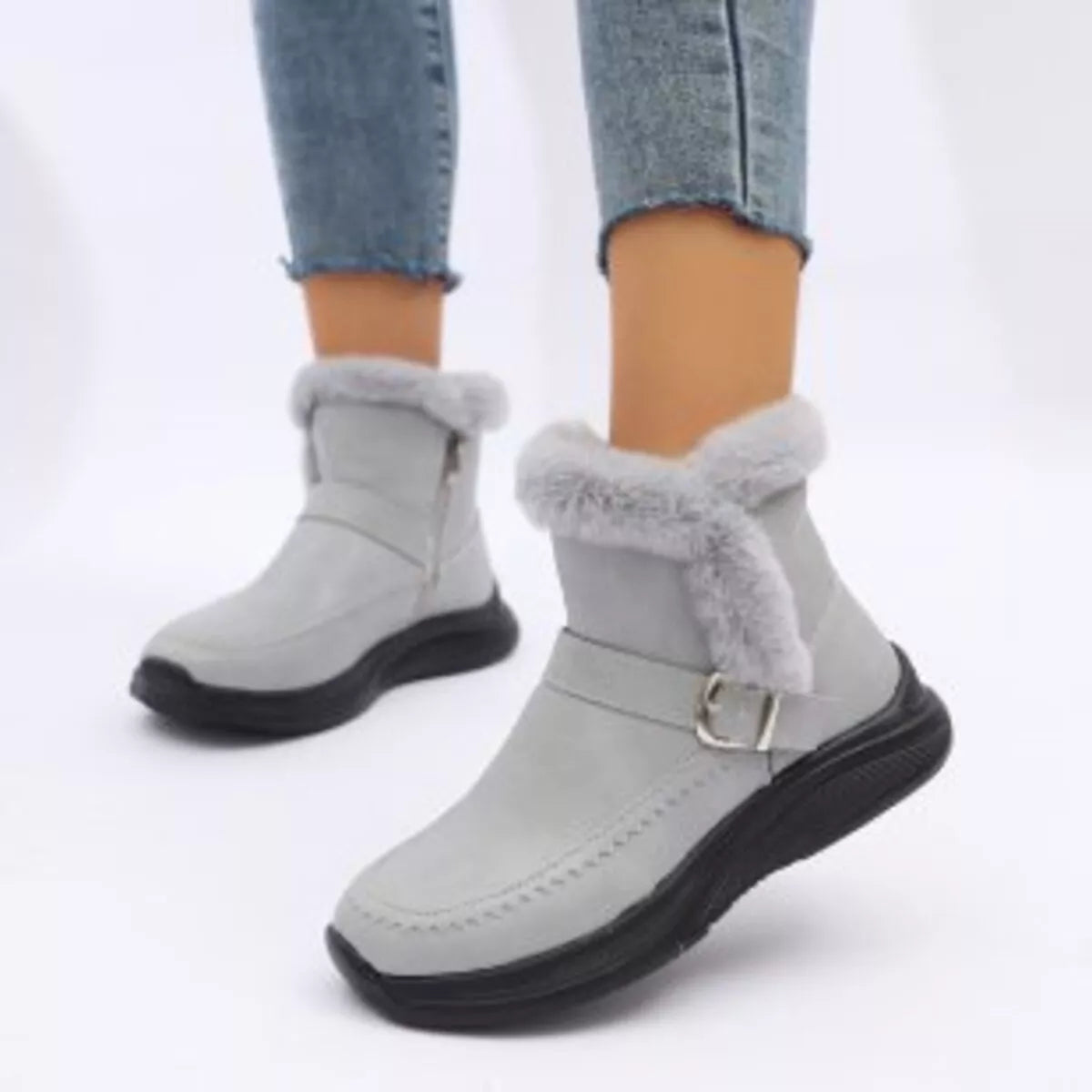 Faux Fur Buckle Boots