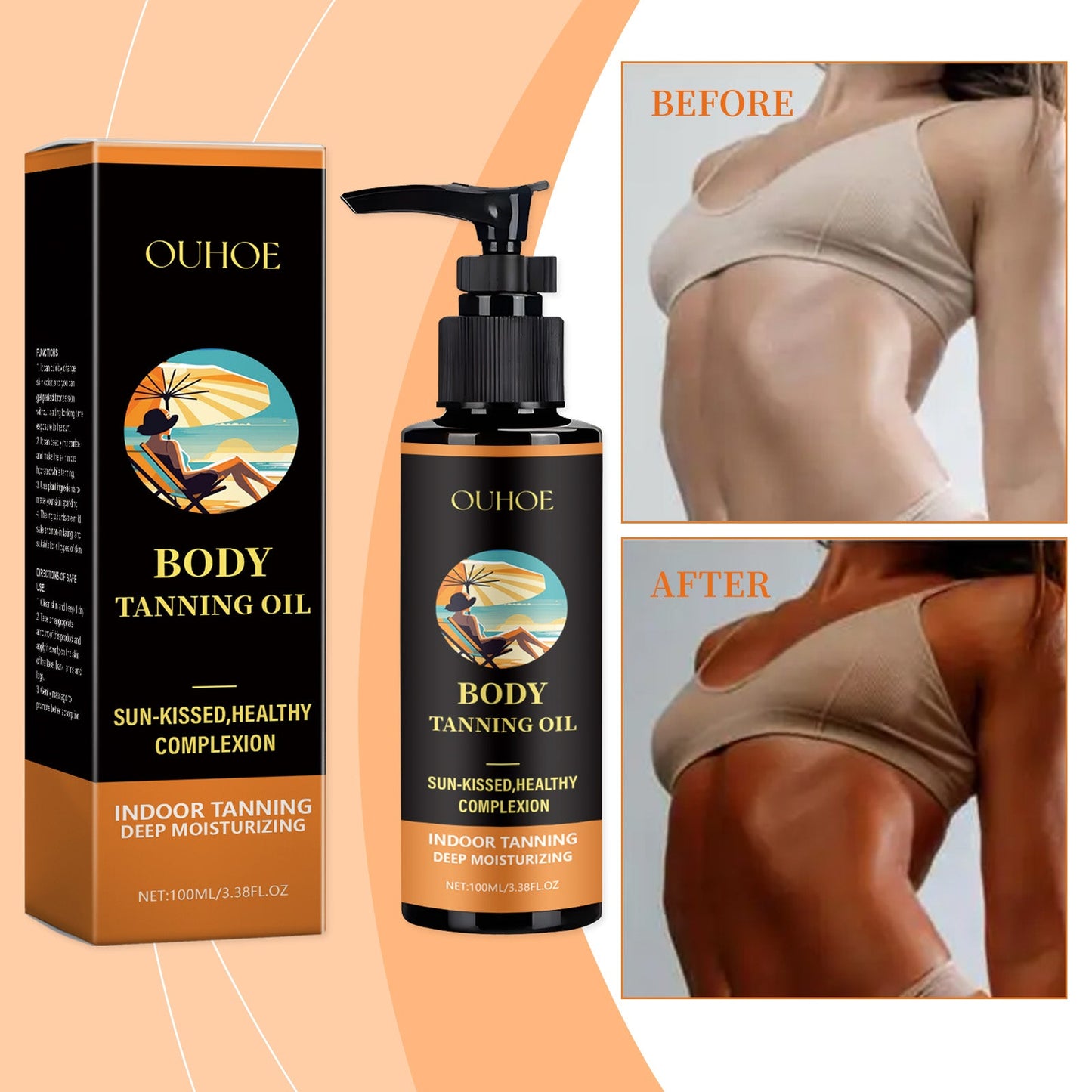 OUHOE Skin Tanning Lotion, Gentle Moisturizing Oil For Summer Outdoor Beach Tan Skin