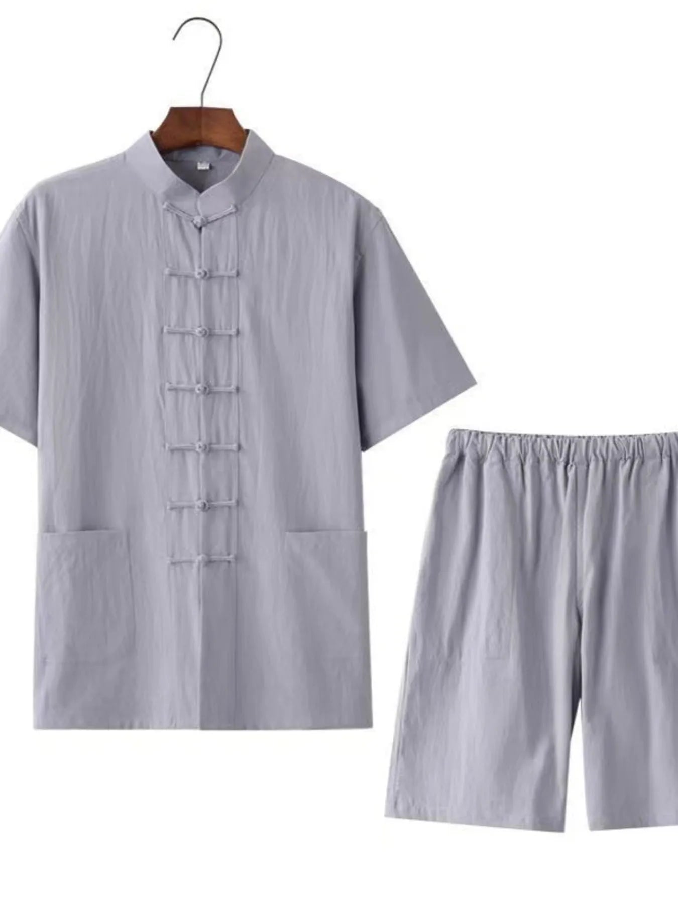 Men's Plus Size Chinese Style Top and Shorts Set
