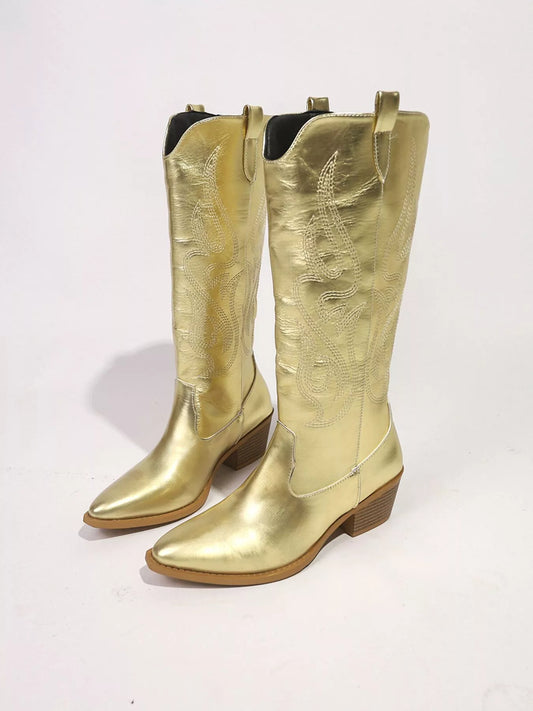 Point Toe Block Heels Boots