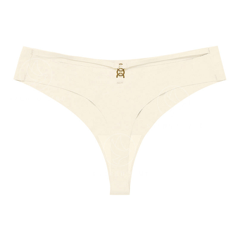 Scacto Seamless One-Piece Thongs - Sexy Solid Color Nylon Knit Fabric V-Strings With Ring Detail - Hand Wash Only, No Dry Clean