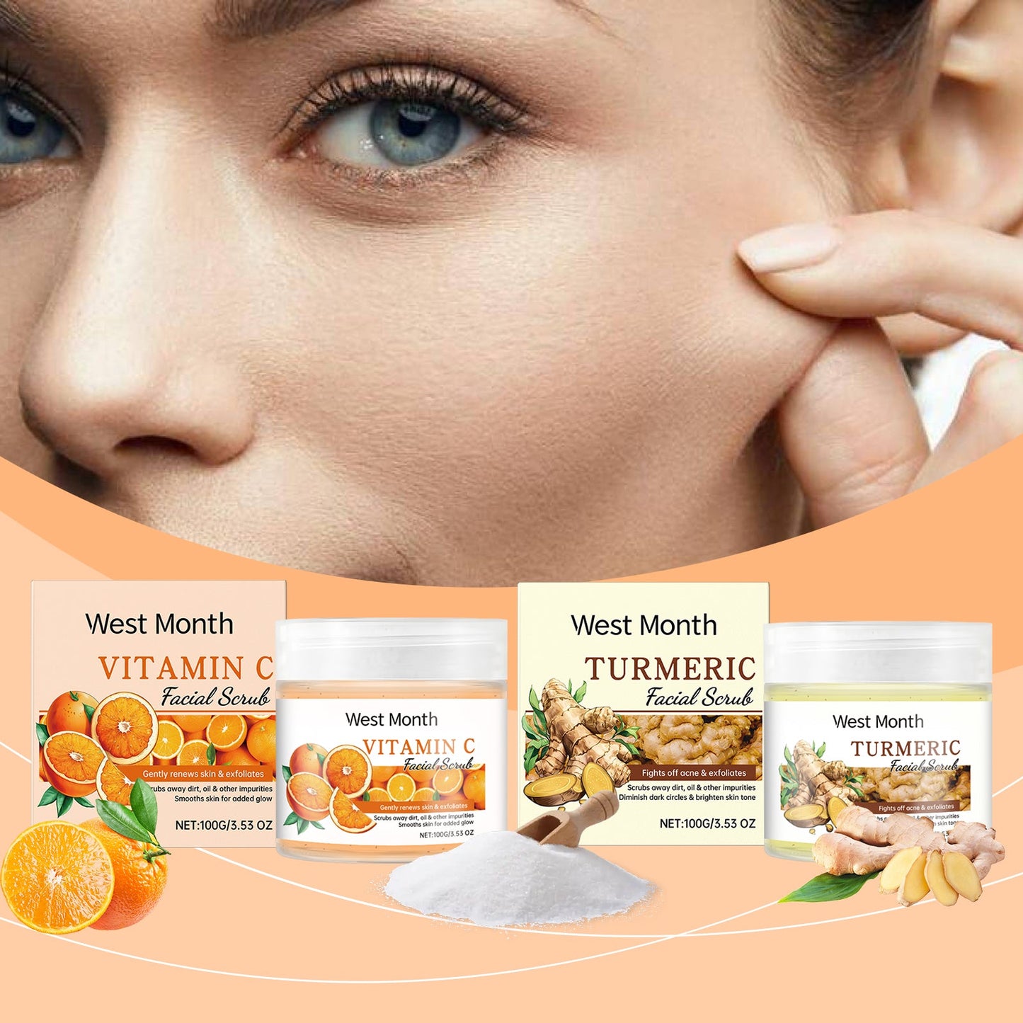 West&Month Facial Scrub, Gently Cleanses Facial Skin, Exfoliates, Moisturizes, Moisturizes And Brightened