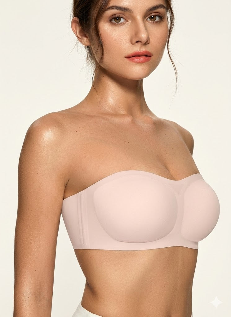 Womens Strapless Bras Push Up Bandeau Bra Non Slip Wireless Supportive Padded Bras Seamless Comfortable Tube Bra