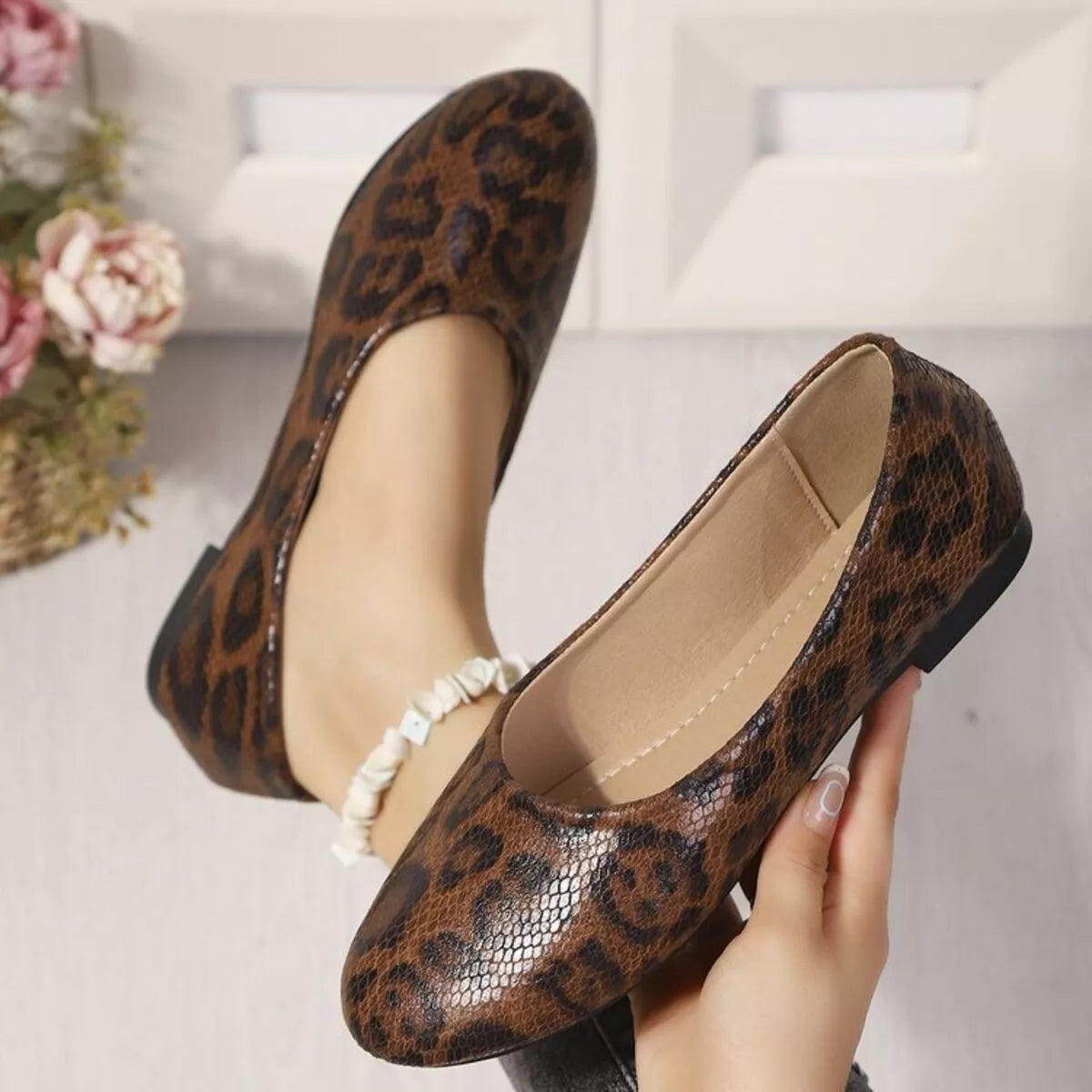 Leopard Round Toe Slip-Ons