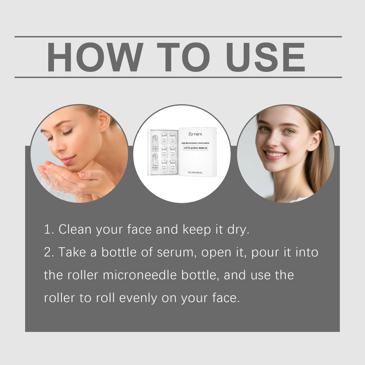 Zyvarn Micro-Needle Infusion Anti-Aging Serum Set, 6 Bottles Ampoule Facial  With Derma Roller For Daily Skin Care