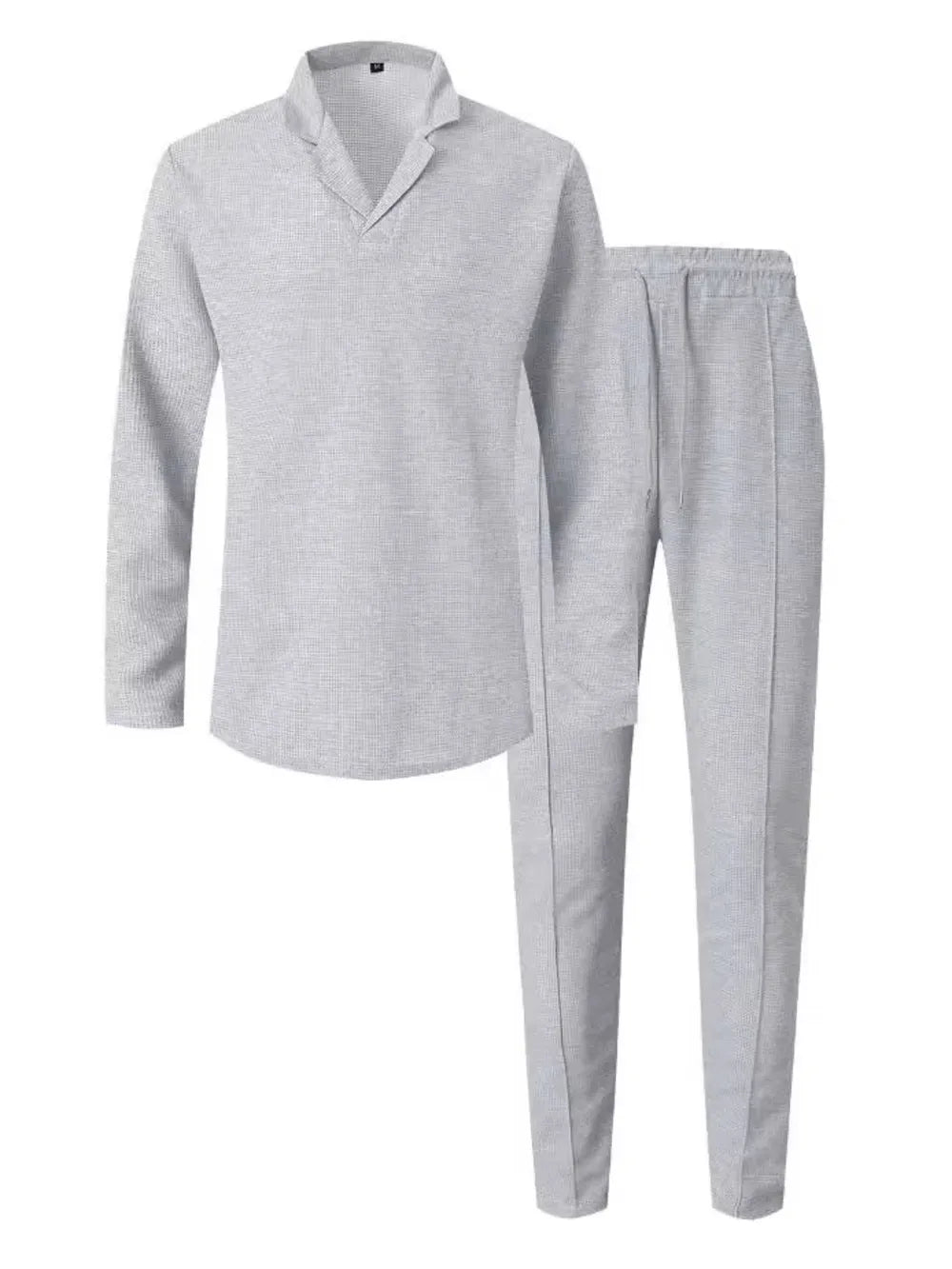 Men's Full Size Waffle-Knit Long Sleeve Top and Pants Set Plus Size