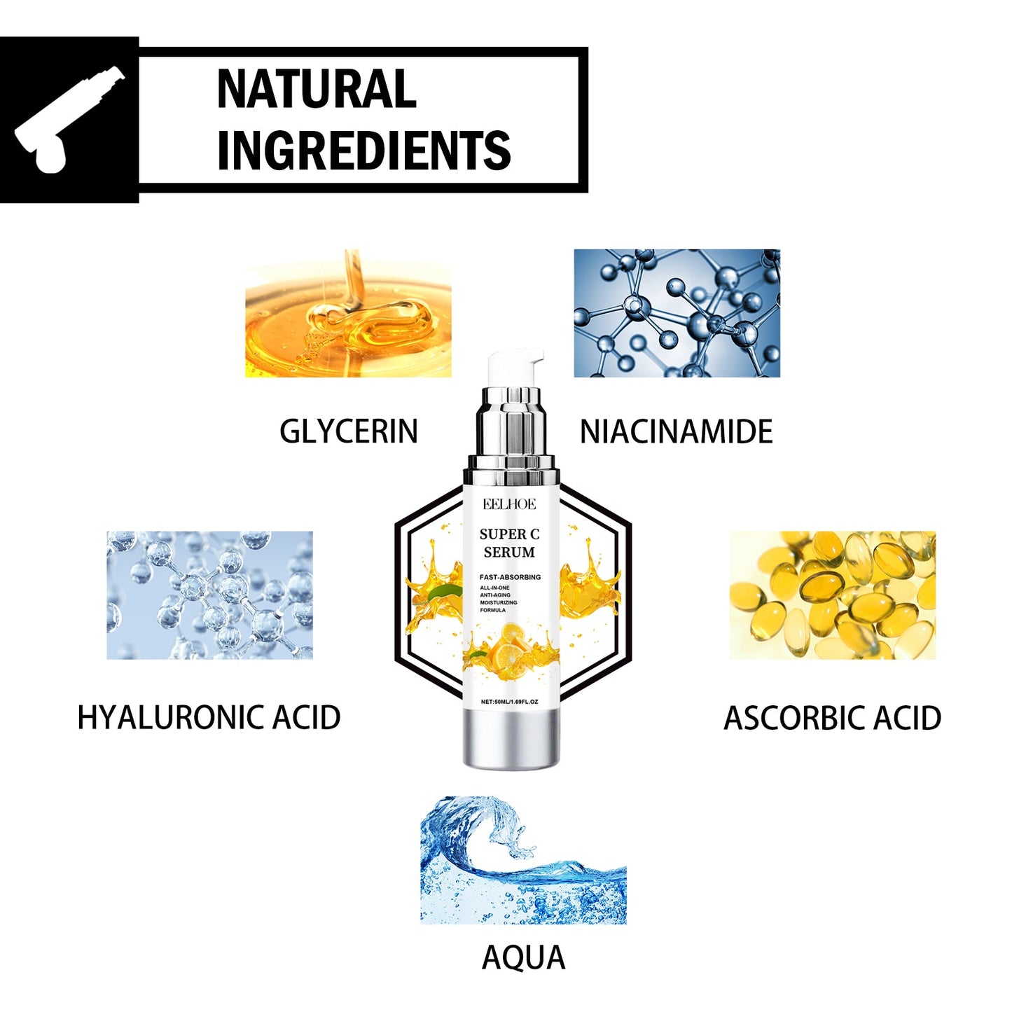 EELHOE Super C Serum, Refresh The White Skin Hydrating Moisture Soft Delicate Skin Essence