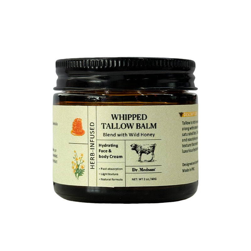 Herb Infused Whipped Grass Fed Beef Tallow Honey Balm, Natural Grass-Fed Tallow Face & Body Moisturizer, Dry Skin Barrier Repair Nourishing Body Butter Cream