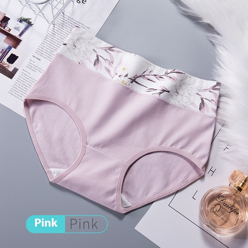 Women's High Waist Cotton Printed Underwear Seamless Belly Contraction Plump Girls Triangle Shorts