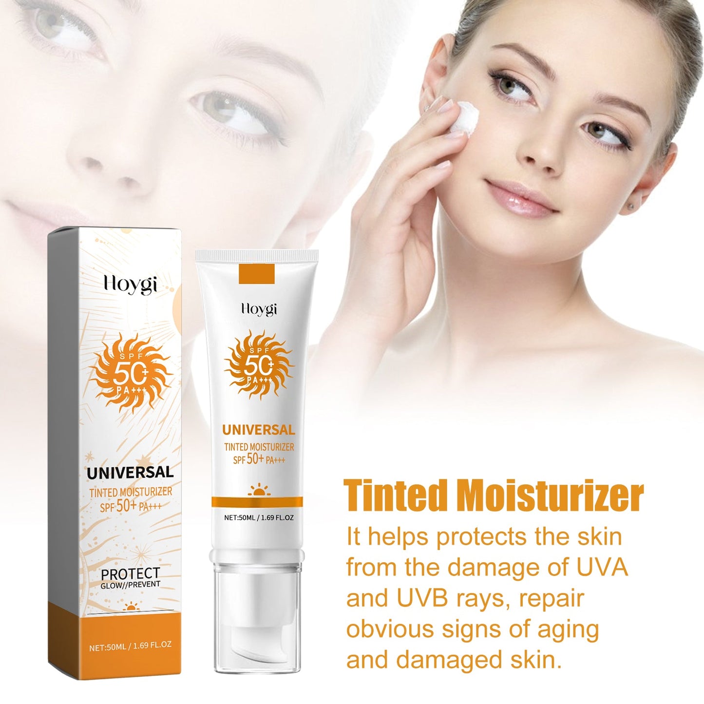 Hoygi Tinted Moisturizer, Outdoor UV Protection Brightening Skin Hydrating Protective Cream