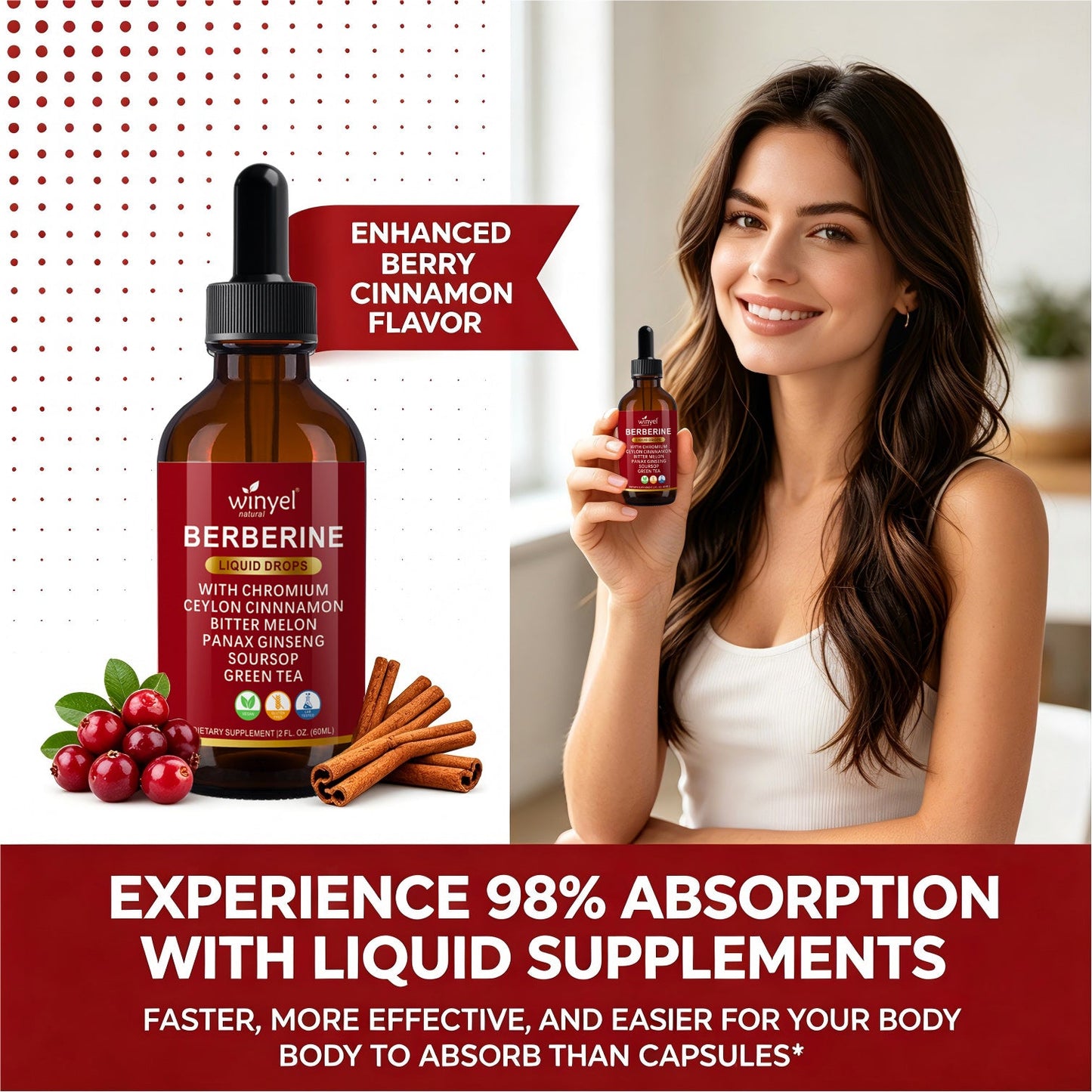 Organic Ceylon Cinnamon Berberine Liquid Drops Supplement With Bitter Melon Extract, Glucomannan, Gymnema, Chromium, Turmeric, Organic Panax Ginseng