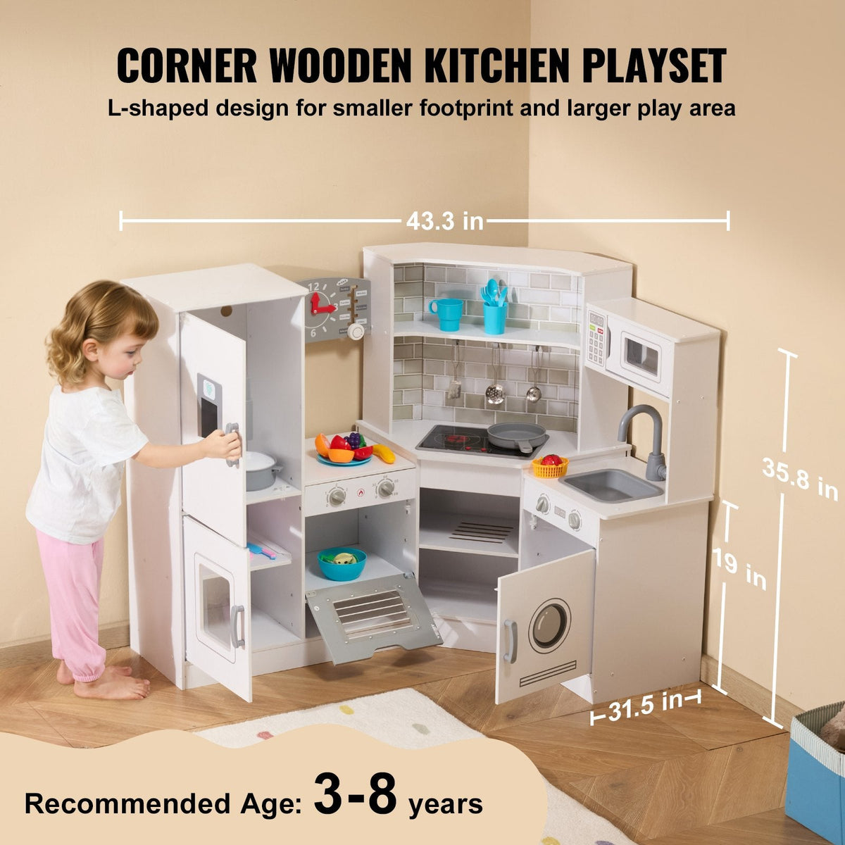 Christmas Gift  VEVOR Kitchen Playset Kids Pretend Cooking Play Toy 24 Piece Accessories White