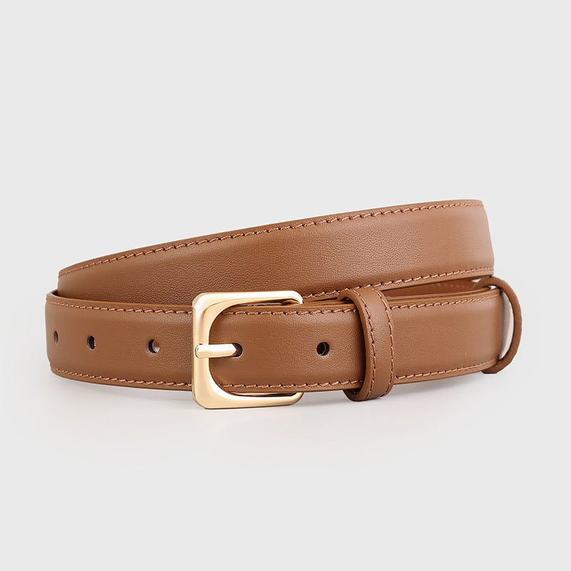Classic Leather Belt with Golden Buckle