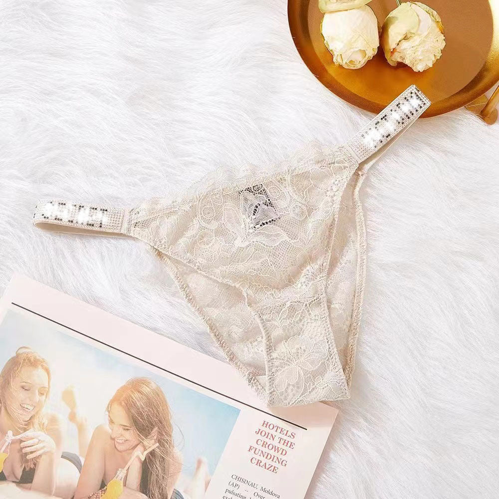 Rhinestone Lace Underwear Women's T-back