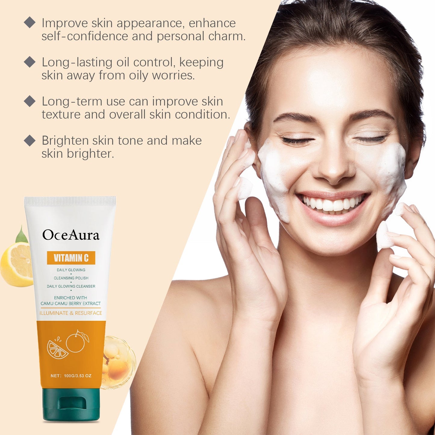 OceAura Vitamin C Cleanser Brightening Complexion Cleansing Face Gentle Hydrating Nourishing Cleanser