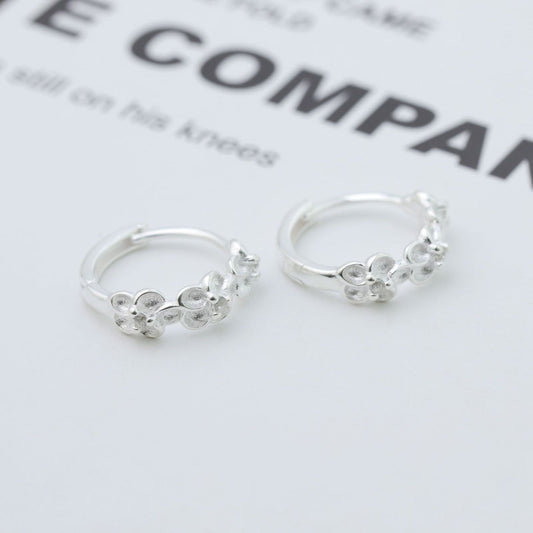 925 Sterling Silver Flower Hoop Earrings