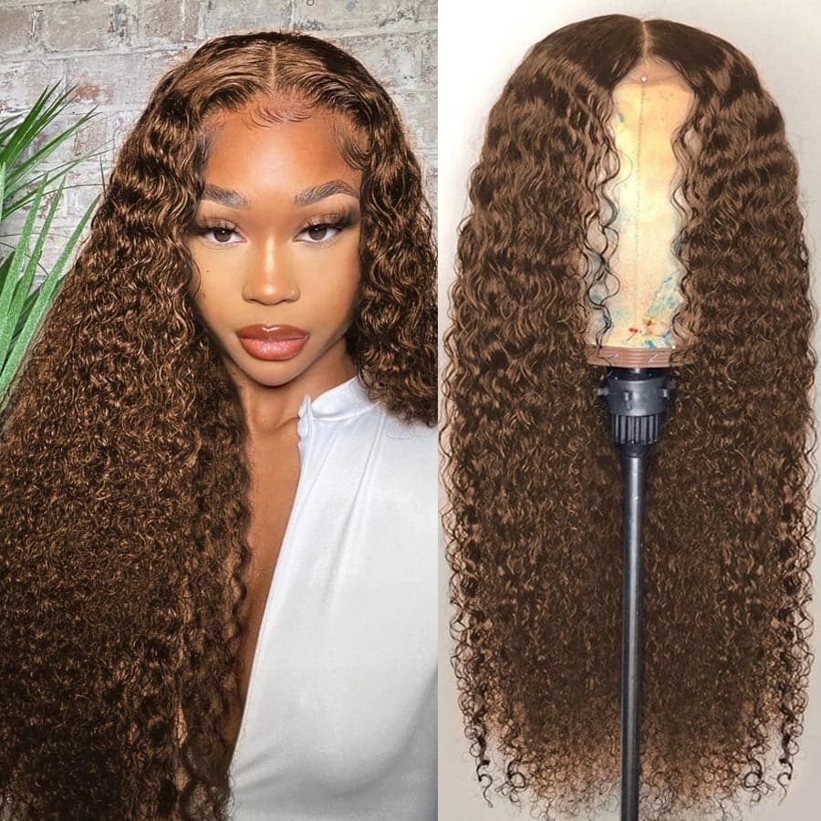 4x4 Lace Water Wave Human Hair Wig, Brown, Density