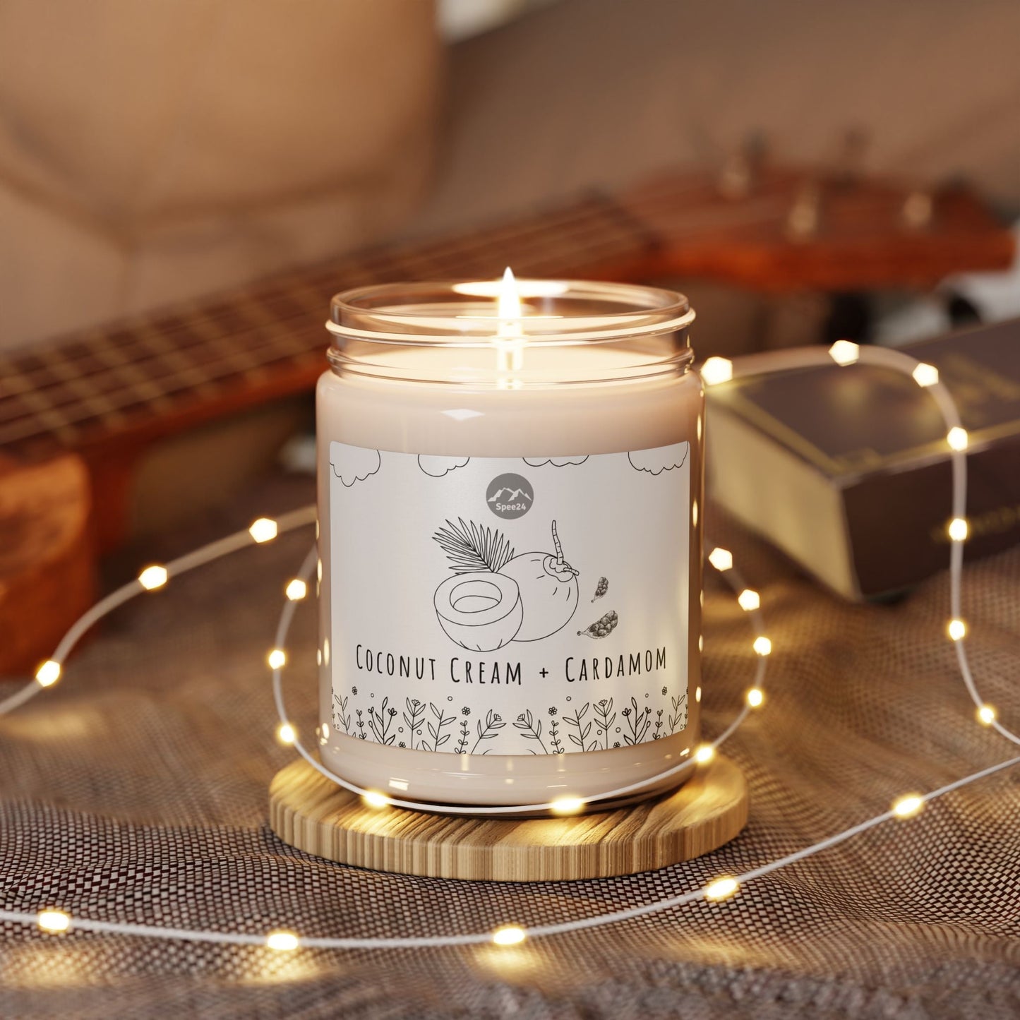 Coconut Cream Cardamom Soy Candle, Relaxing Aromatherapy Gift, Home Fragrance, Eco-Friendly Candle, Self-Care, Cozy Decor -- 9 oz