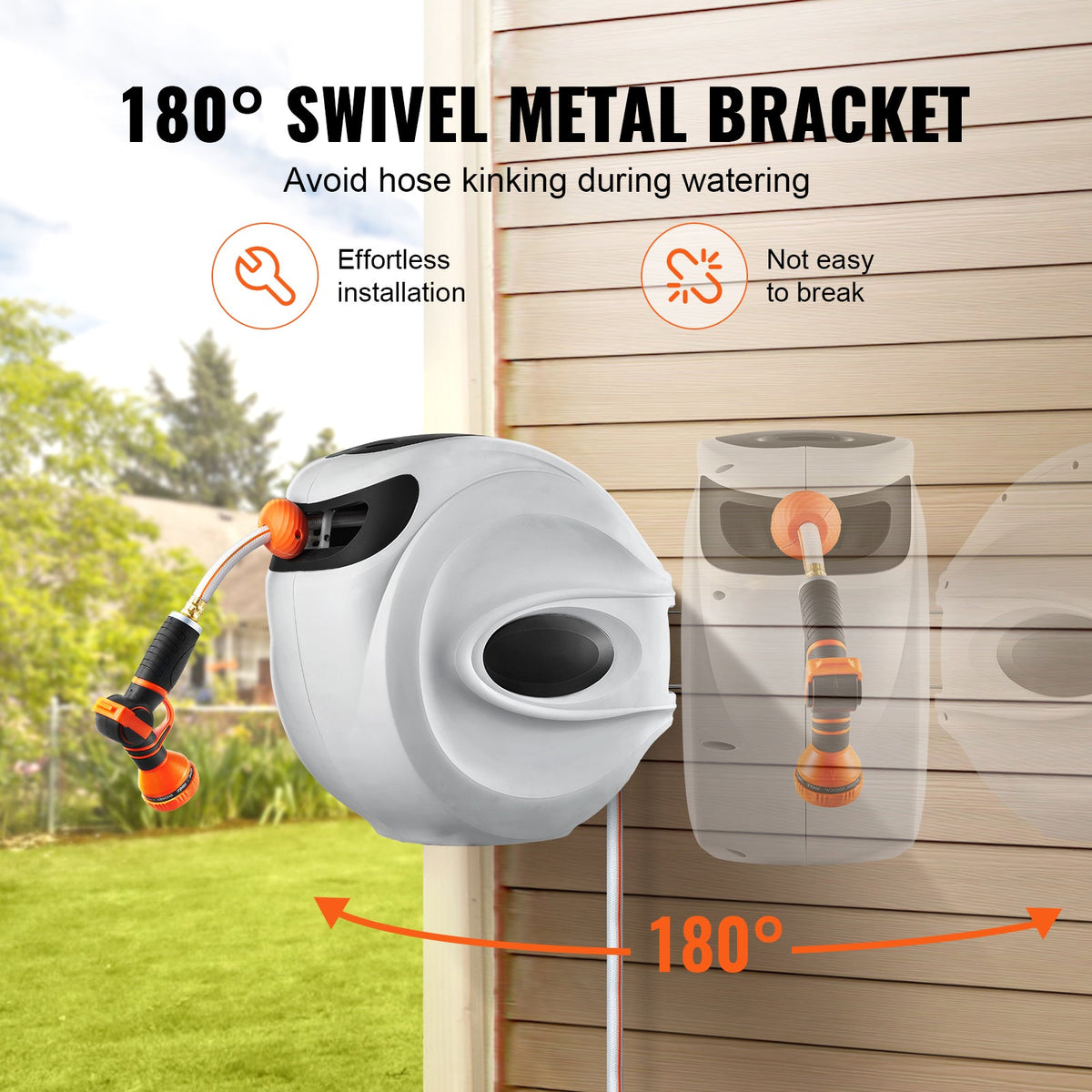 VEVOR Retractable Hose Reel Water Hose Reel Swivel Wall-Mounted