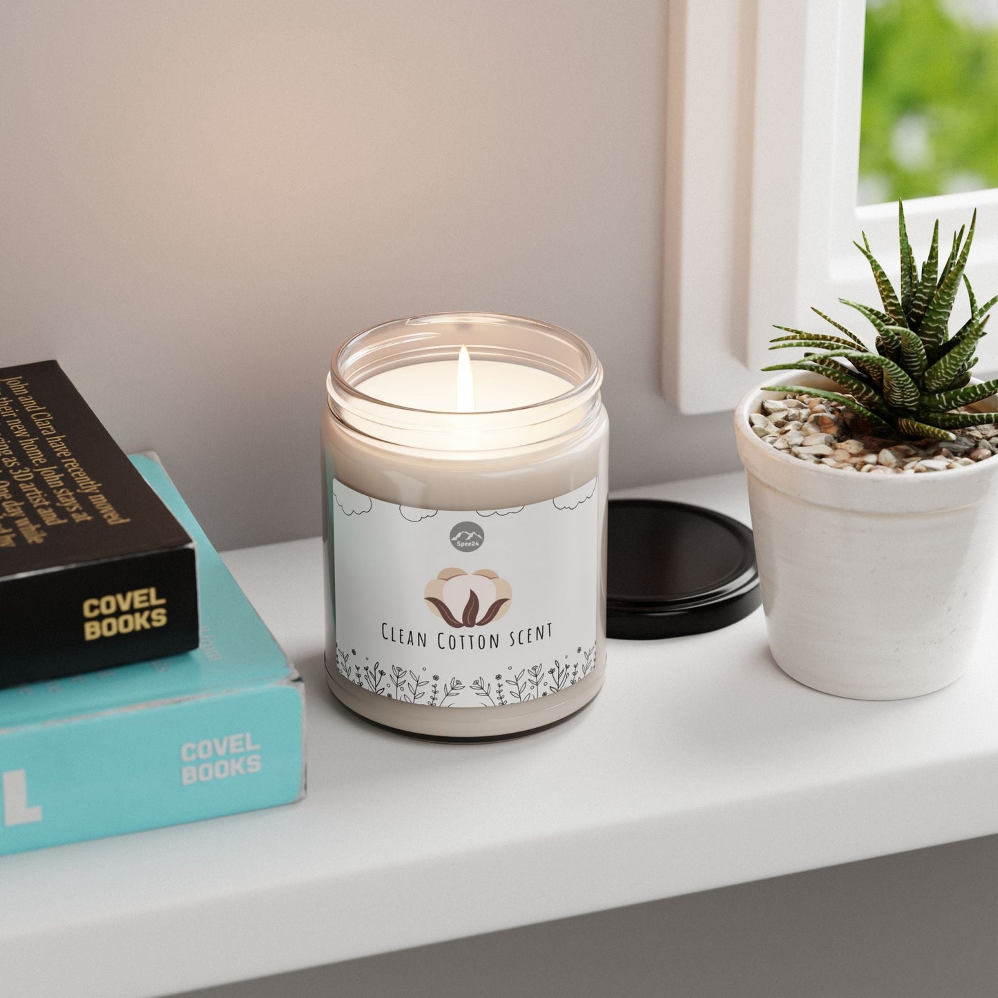 Clean Cotton Scented Soy Candle, Aromatherapy Candle, Home Decor Gift, Eco-Friendly Candle, Relaxation Candle, Candle for Stress Relief-- 9oz