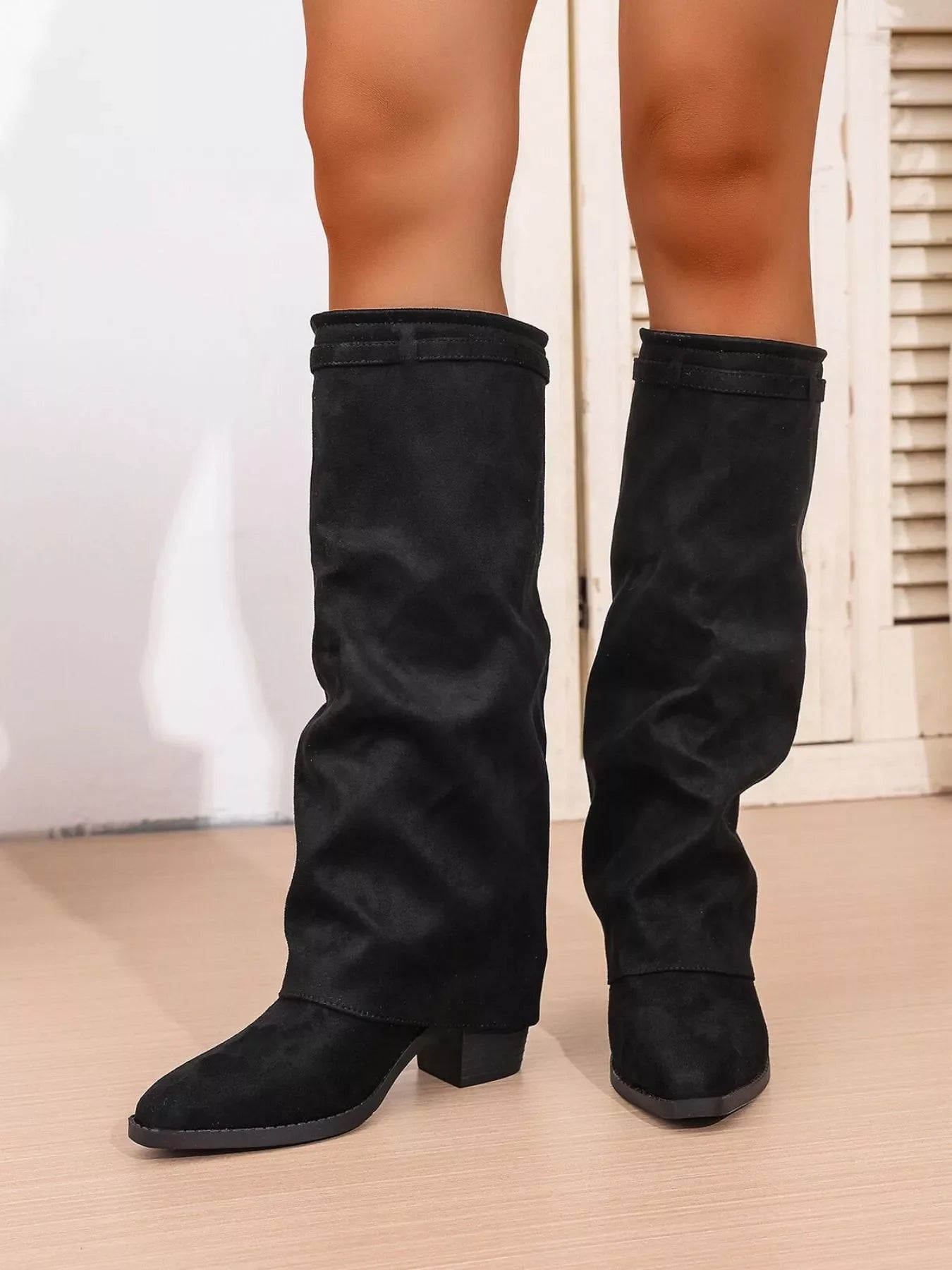 Point Toe Block Heels Boots