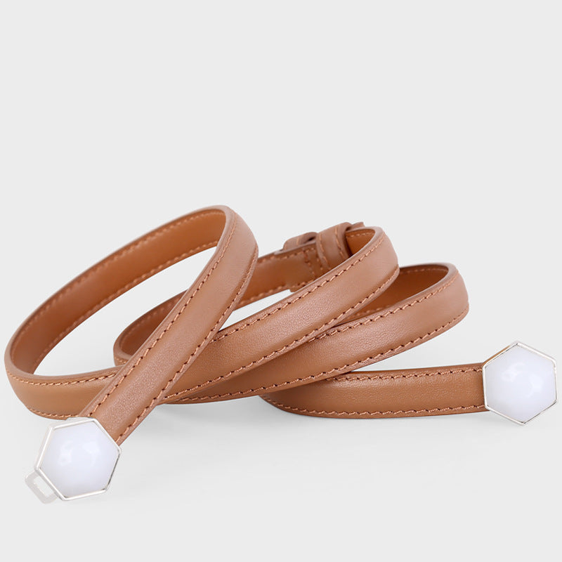 Leather Belt with Geometric Buckle