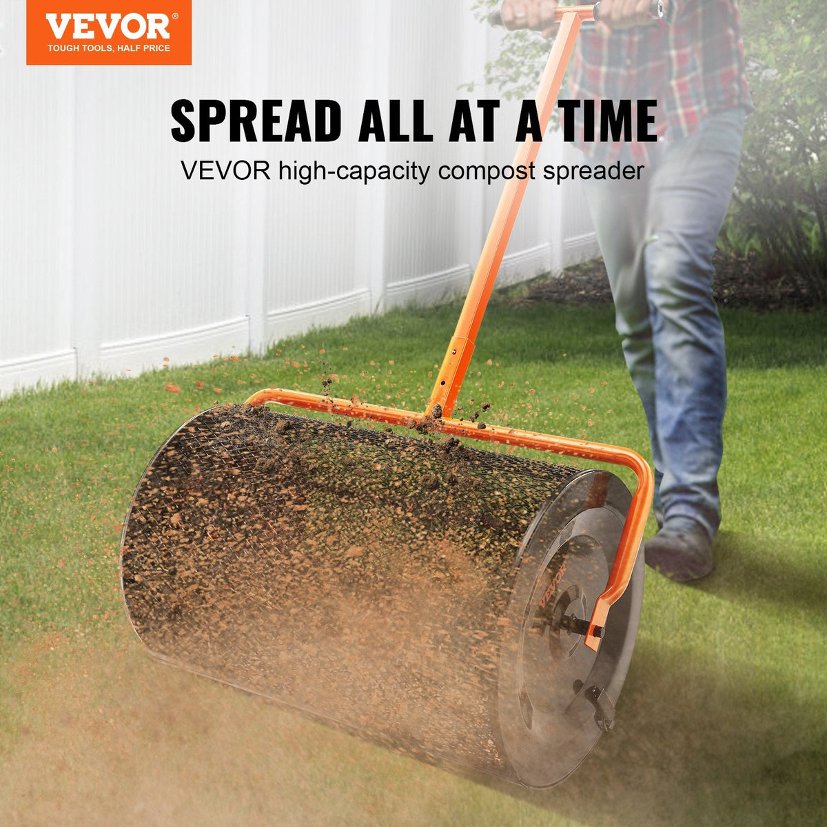 VEVOR Compost Spreader Peat Moss Spreader 24 Inch Wide Height Adjustable Lawn & Garden Spreaders Compost, Top Soil, Mulch - Durable Lightweight Multi-Purpose Yard Care Equipment