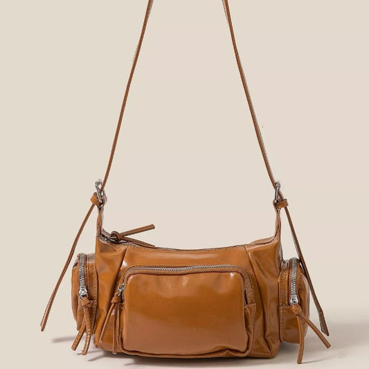 Fame Glossy Faux Leather Multi Pocket Hand Bag