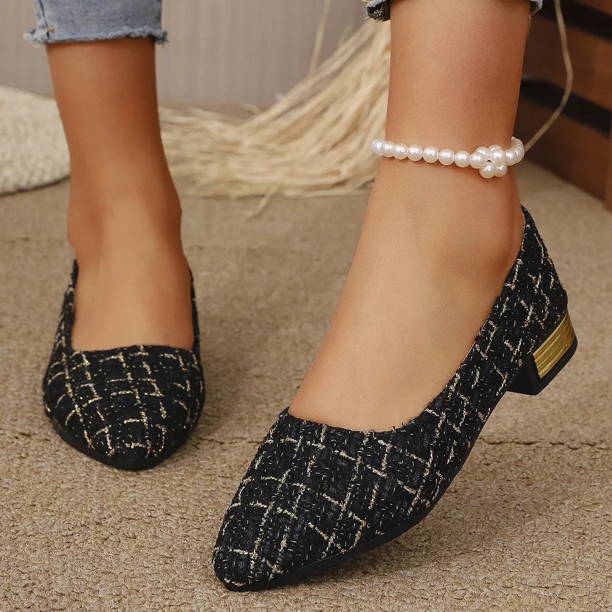 Point Toe Block Heels Slip-Ons
