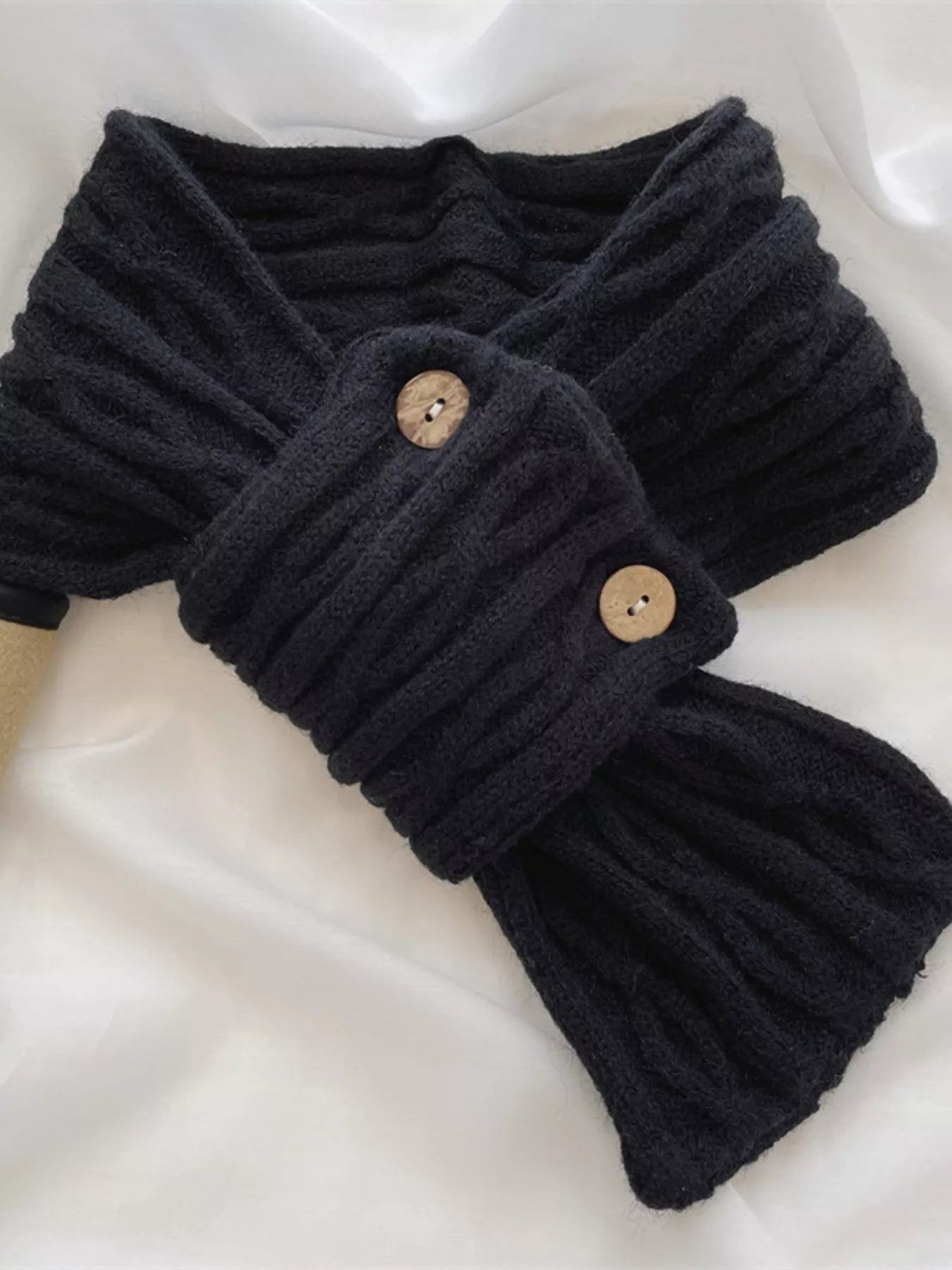 Button-Accent Knitted Winter Scarf