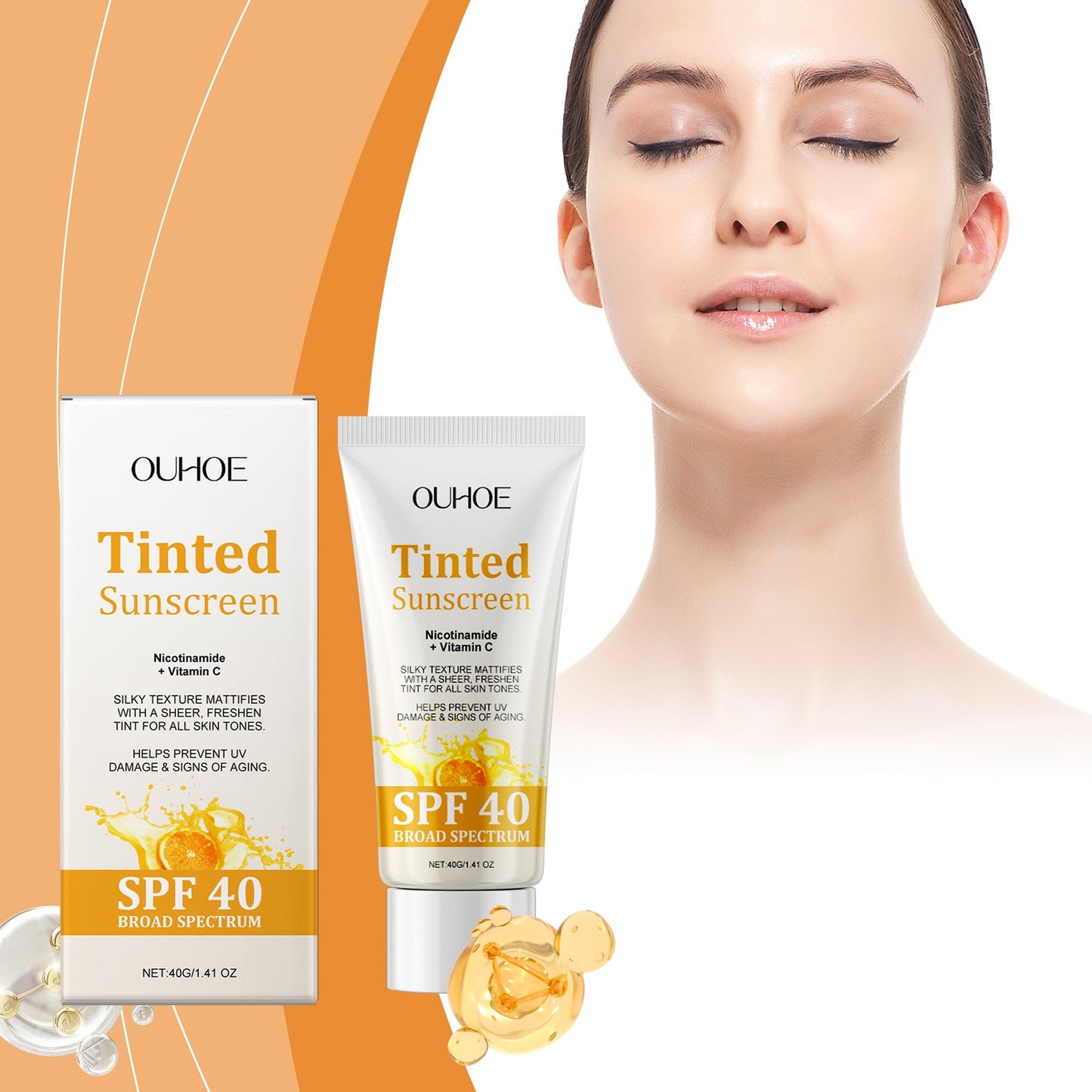 OUHOE Vitamin C Protective Cream, Summer Outdoor Radiation Isolation Mild Refreshing Non-Sticky Moisturizing Protective Cream