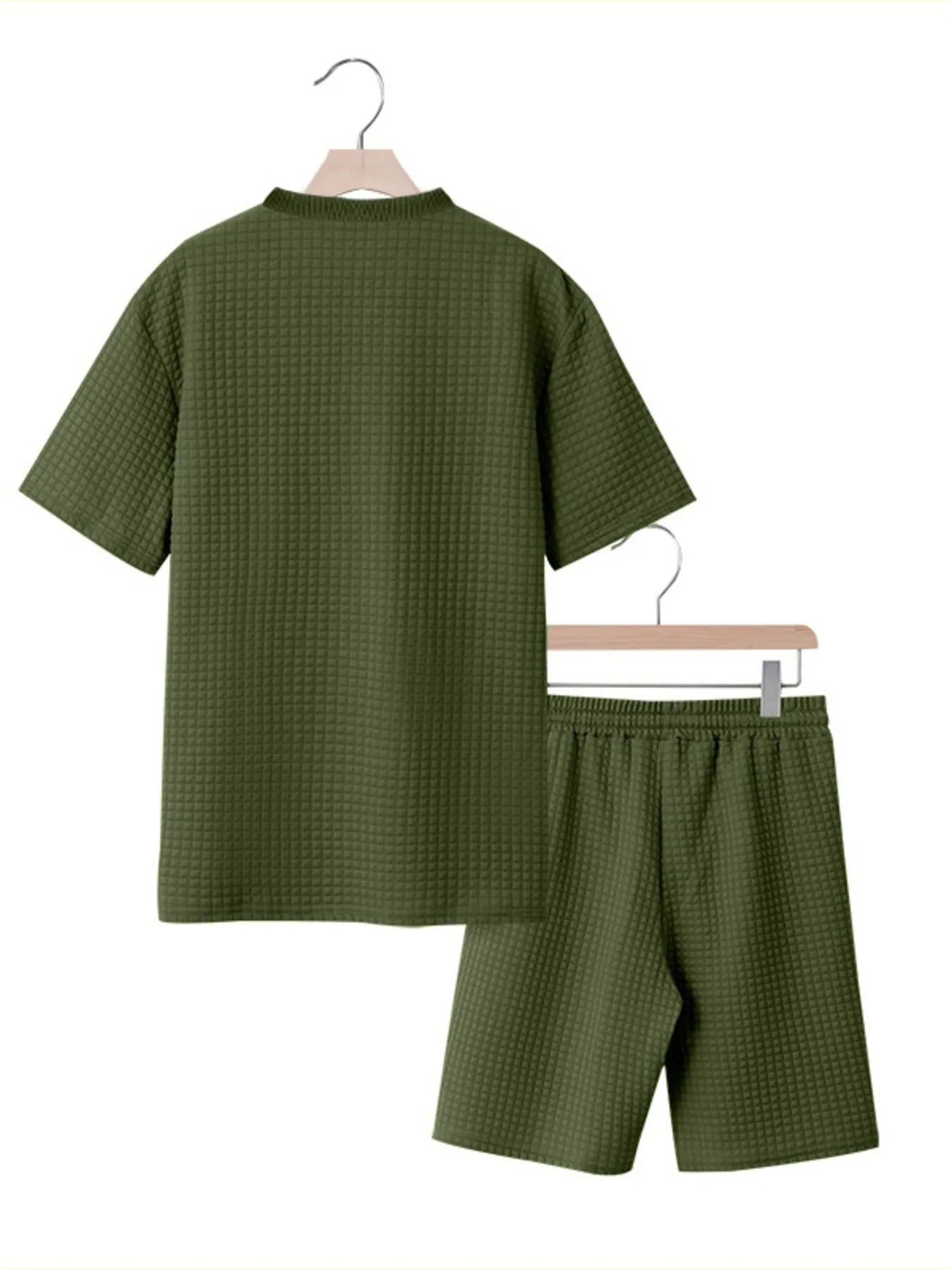Men's Full Size Textured Round Neck Top and Shorts Set Plus SIze