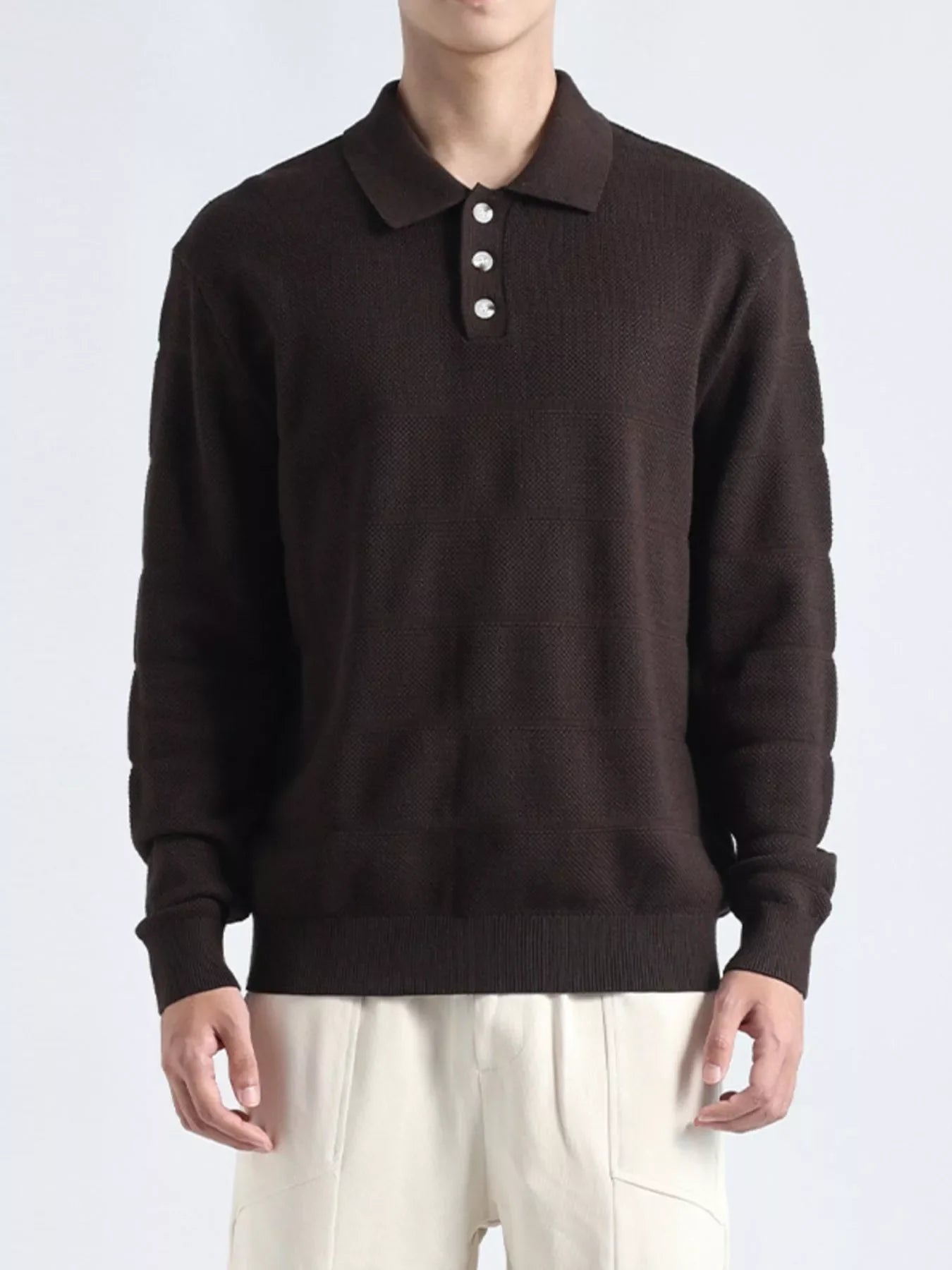 Men's Plus Size Button Detail Long Sleeve Knit Top