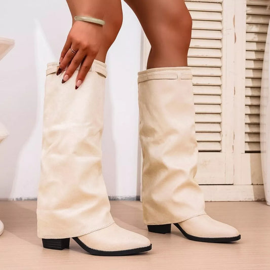 Point Toe Block Heels Boots