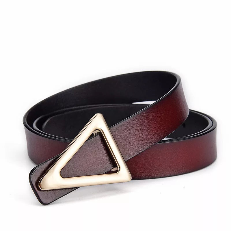 Triangle Buckle Leather Skinny Belt