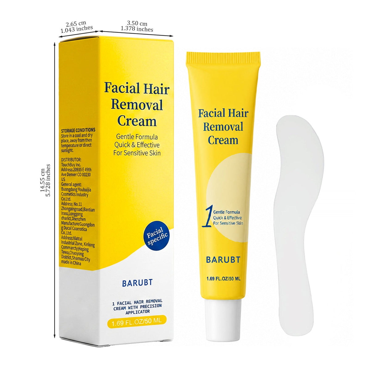 Facial Hair Removal Cream Kit, Gentle Formula For Sensitive Skin, 50ml