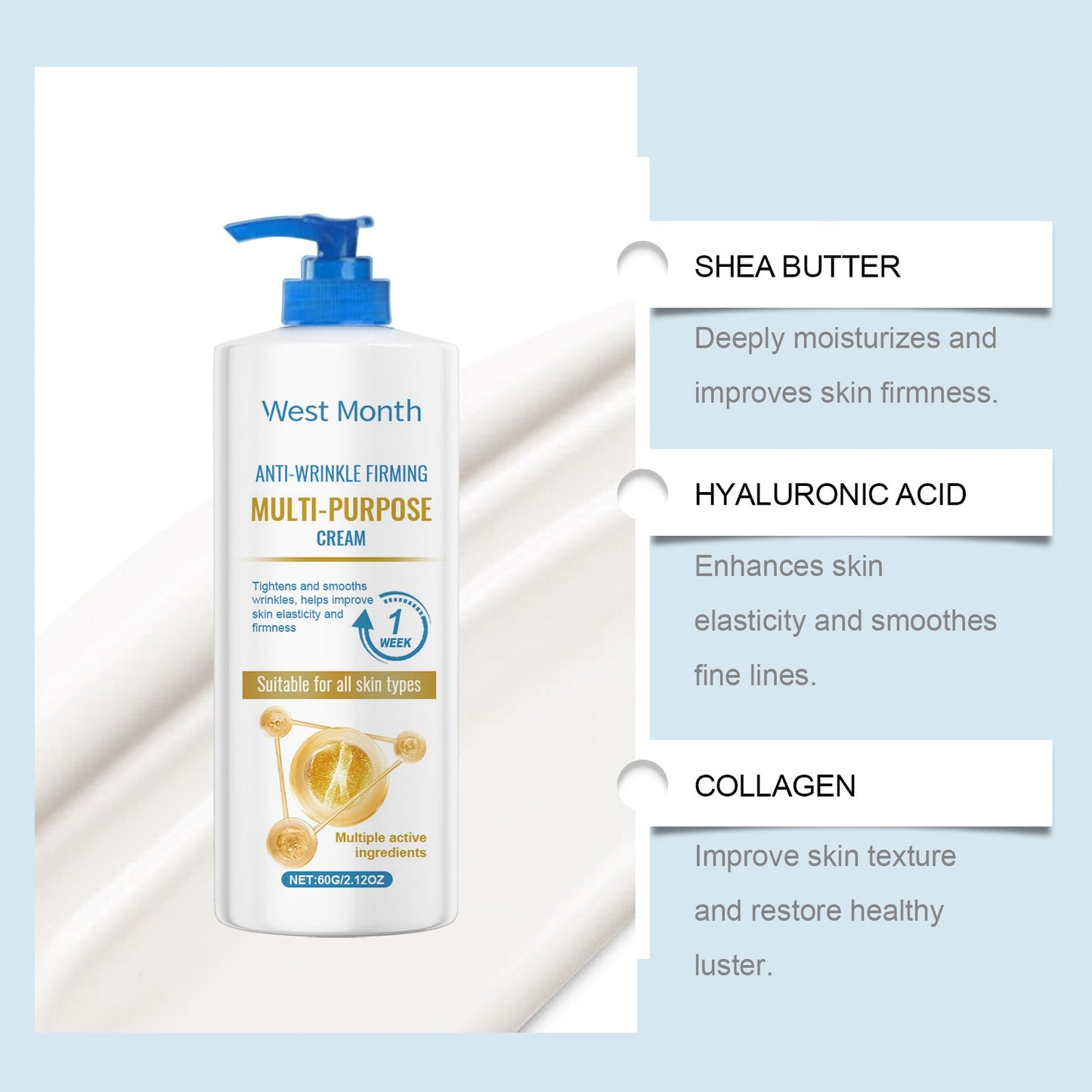 West&Month Skin Firming Cream, Soothing Skin Wrinkles Repair Hydrating Moisturizing Firming Body Cream