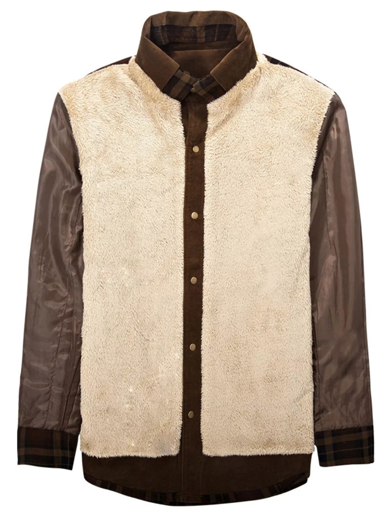 Men's Full Size Plaid Fleece Lined Snap Down Jacket Plus Size