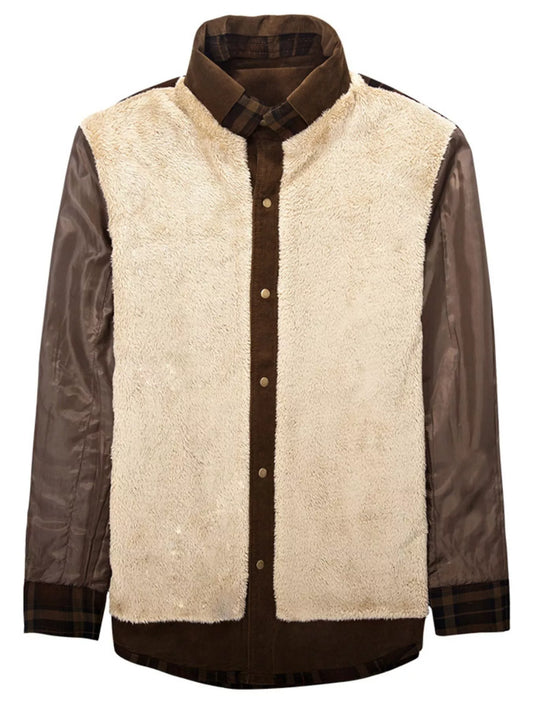 Men's Full Size Plaid Fleece Lined Snap Down Jacket Plus Size