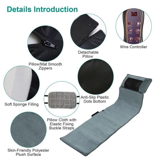 Full Body Massage Mat With Neck Kneading Massager - 10 Targeted Points & 3-Level Lumbar Heating, 9 Vibration Modes&9 Speeds, 20-Node Neck Massage -Heating & 3 Modes, 10-30min Smart Timer, Anti-Slip B