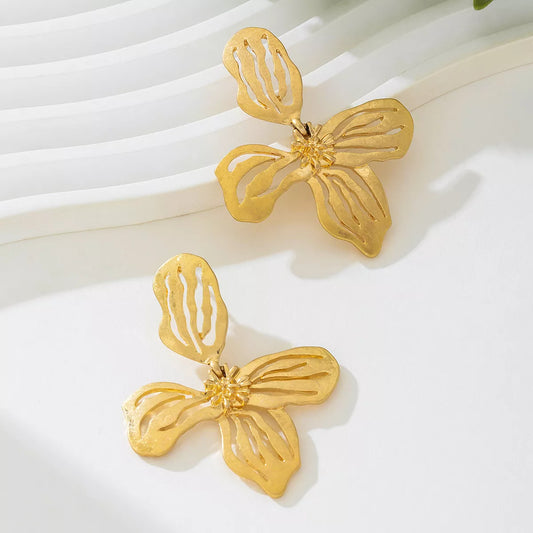 18K Gold-Plated Butterfly Flower Statement Earrings