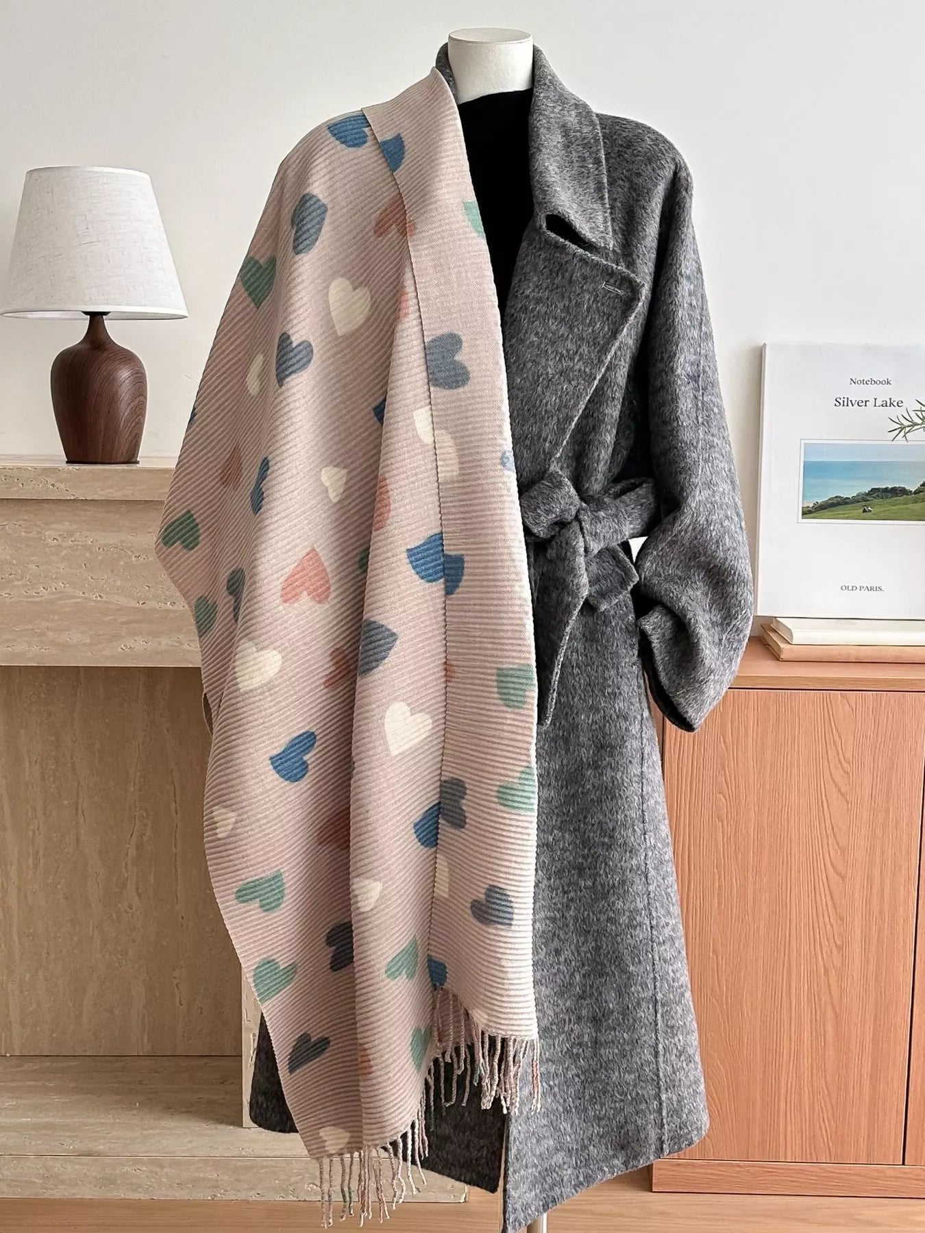 Heart Patterned Tassel Scarf