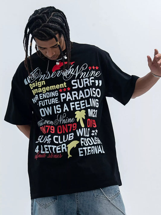 Men's Letter Round Neck Short Sleeve T-Shirt