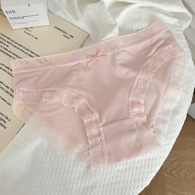 Women's Antibacterial Seamless Mid-Rise Sexy Lace-trimmed Thong Pants