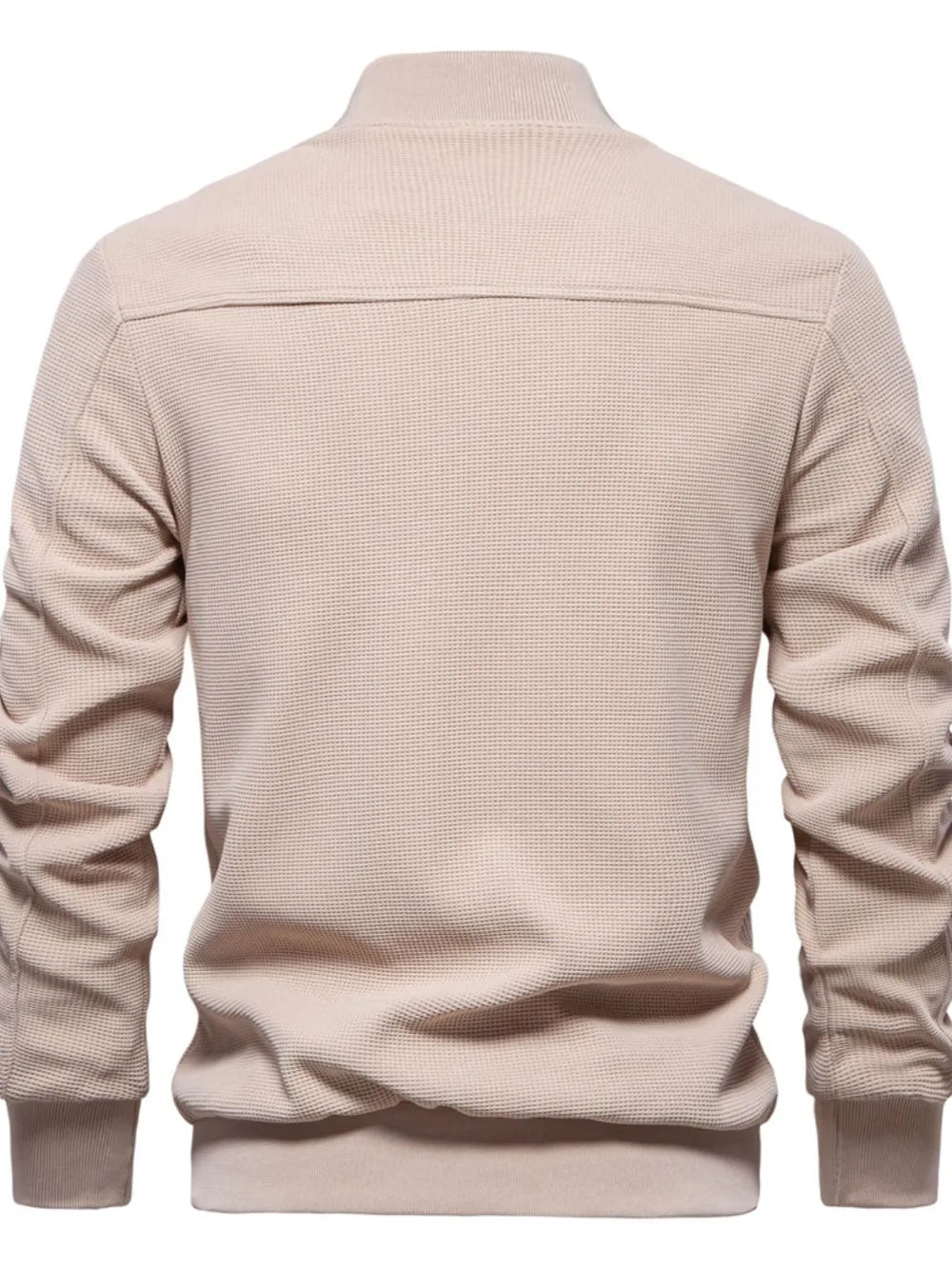 Men's Waffle Knit Baseball Collar Zip Up Jacket