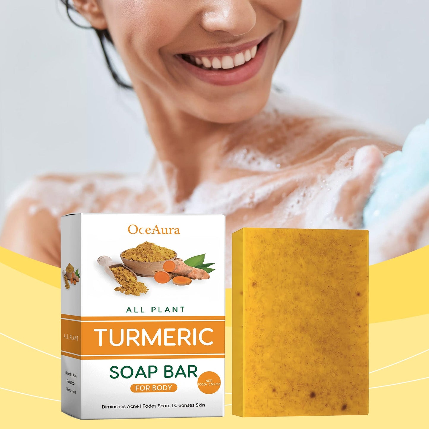 Oceaura Lemon Turmeric Acid Soap Body Deep Cleansing Moisturizing Refreshing Oil Control Bath Soap