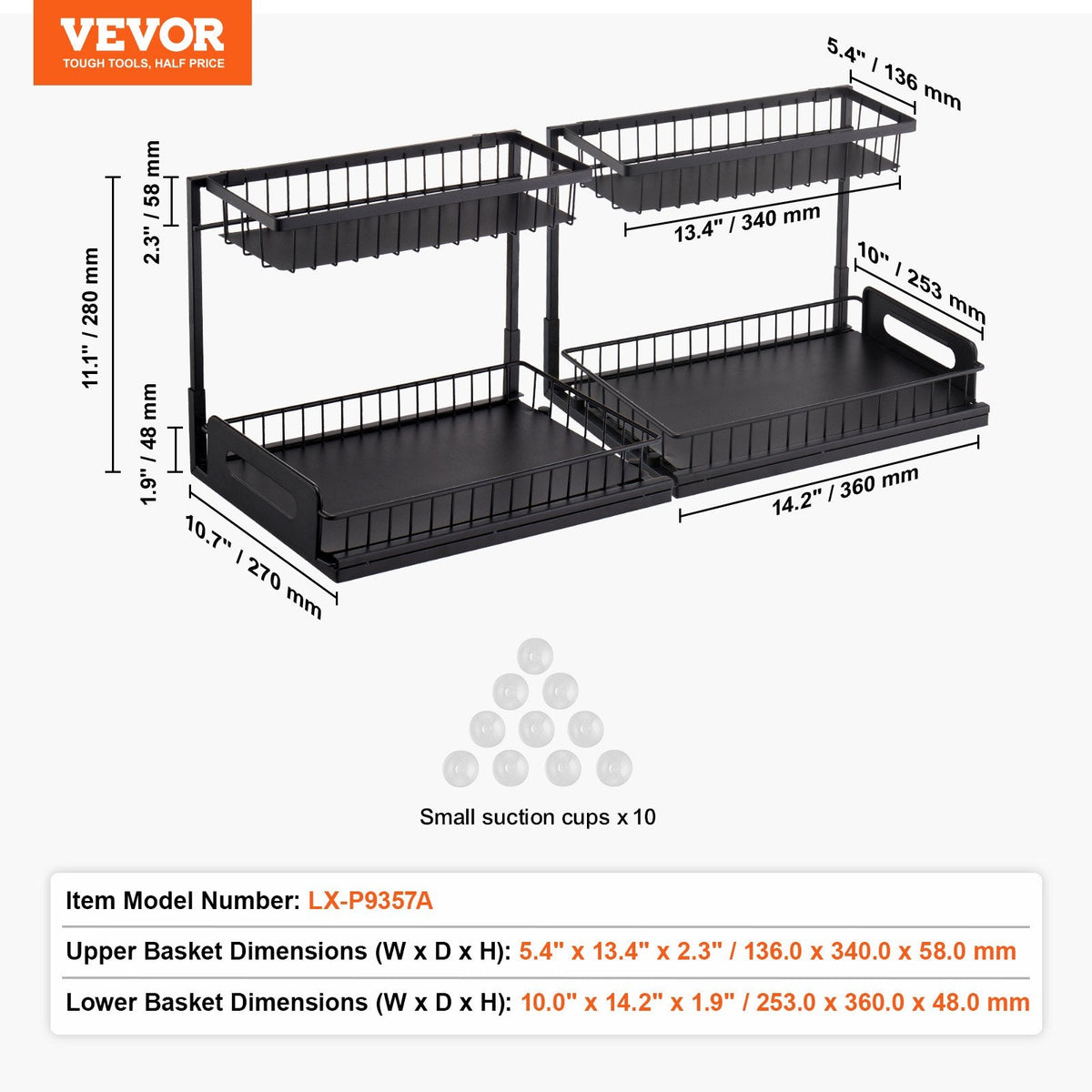 2-Tier Wire Pull Out Cabinet Under Sink Organizer Drawer Basket 2PCS