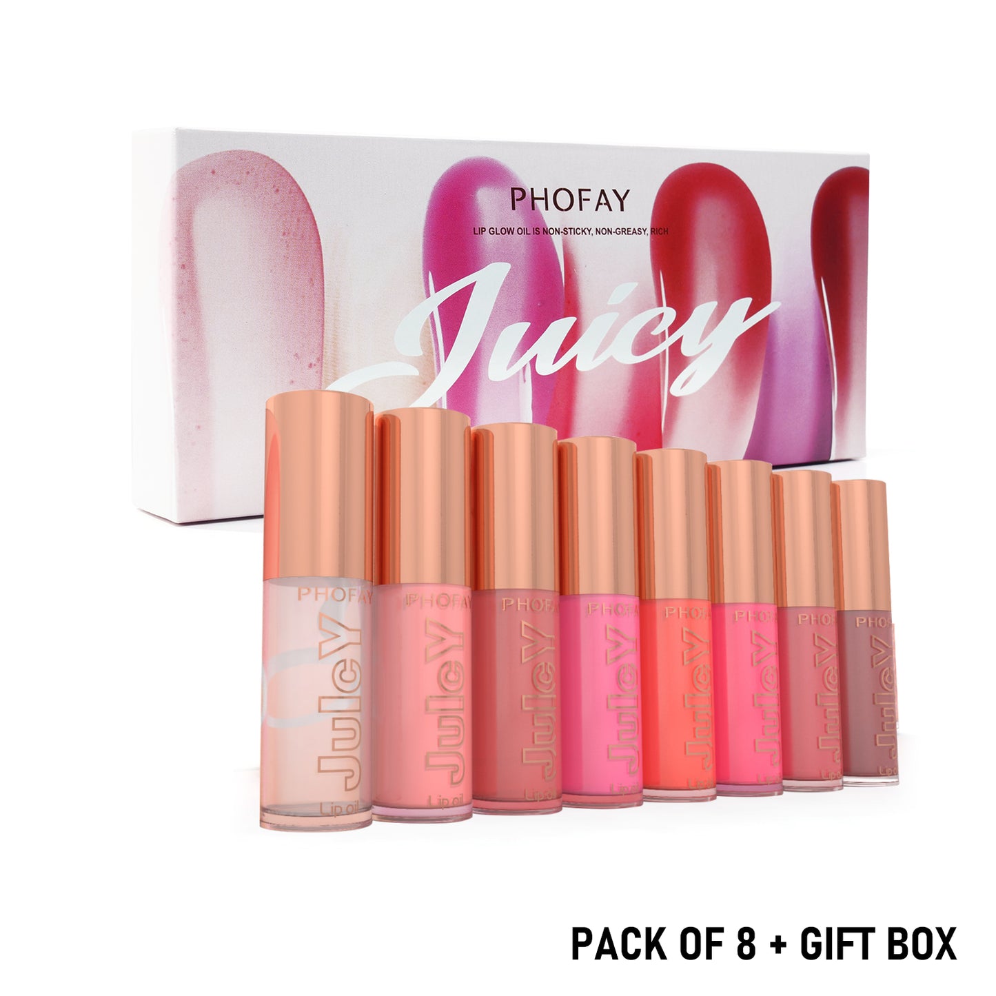 Phofay Ultra-Moisturizing Non-Sticky Lip Gloss Set – 4.8ml × 8 pcs