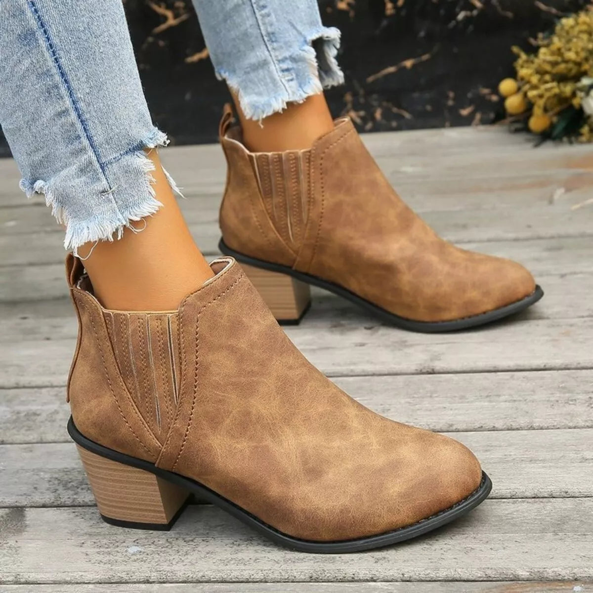 Point Toe Block Heels Boots
