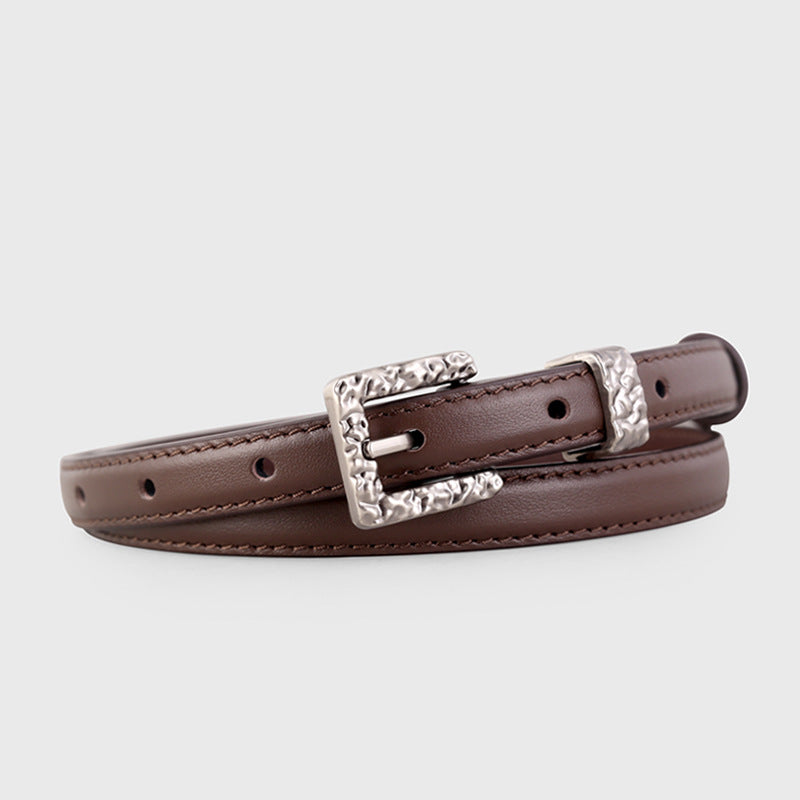 Textured Buckle Leather Belt